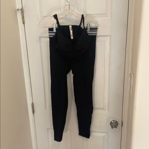 Pink Black Leggings with fold over waist and coordinating sports bra top